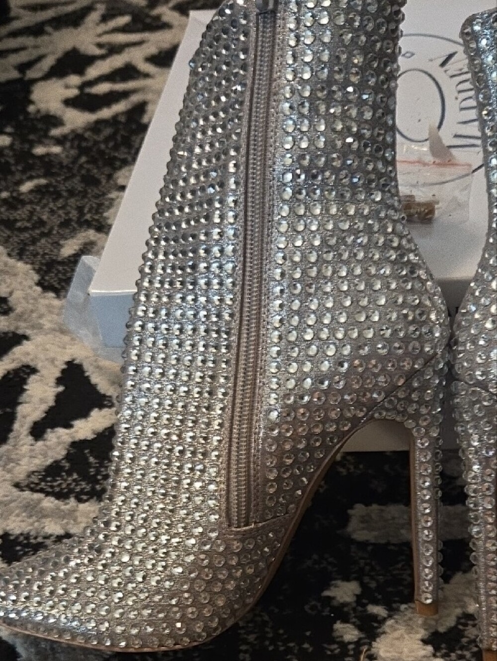Steve Madden Silver Crystal Studded Pointed Toe Ankle Boots - Picture 9 of 12